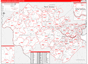 Middlesex-Somerset-Hunterdon Metro Area Wall Map Red Line Style